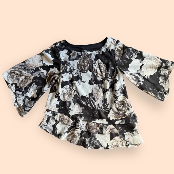 Alex Evenings Black and White Floral Blouse Size Small - Picture 2 of 7